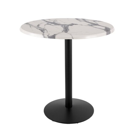 Holland Bar Stool Co 42" Tall OD214 Black Table Base 22" Diameter 36" Diameter White Marble Top by the HollBar Stool Co. OD214-2242BWOD36RWM